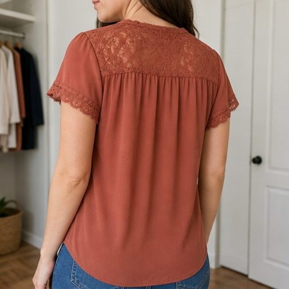 Rust Lace Trim Top - Picture 3 of 6